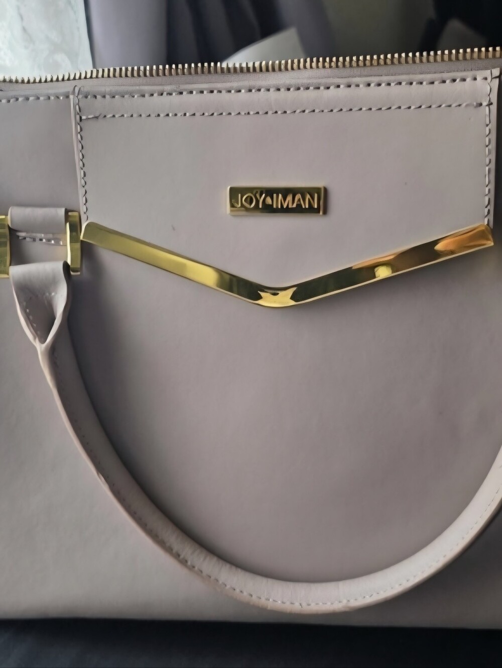 Joy & Iman Taupe Satchel with Gold Accent